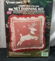 Vtg VOGART Reindeer Christmas Pillow Net Darning Kit Lace Edged 14 X 14 NIP - £9.71 GBP