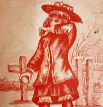 C1870-80s Victorian Trade Card Pilgrim Girl Red Tint Eating Apples Antiq... - $29.99