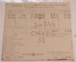 Vintage Central New York Power Company Invoice Bill January 3 1944 Utika - £10.14 GBP