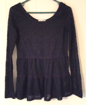 Aeropostale women Small shirt long sleeve navy blue lace shirt, stretchy - £6.27 GBP