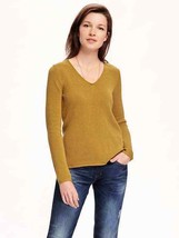 New Old Navy Women Yellow V-neck Ribbed Long Sleeve Cotton Vent Hi Lo Sweater M - £19.77 GBP