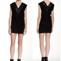 IRO Black Leather Trim Kacil V-Neck Sleeveless Mini Dress, Size 8 Large - £31.65 GBP