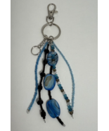 Handcrafted Keychain/Purse charm, Blue shell &amp; Black stone beads w/seed ... - $12.38