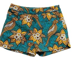 Anthropologie Elevenses Shorts Bird Tropical Print Chino Casual Floral Gold Sz 2 - £19.77 GBP