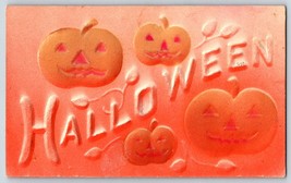 Postcard Halloween Airbrushed Pumpkins Deep Embossed c1906 - £15.88 GBP