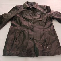 East 5th Women's Black Genuine Leather Full Button Coat Jacket Size XL image 9