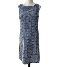 Talbots Woman Size 12W Sleeveless Shift Dress Embroidered Blue White Lined - $23.71