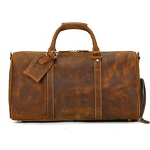 Retro crazy horse leather travel bag men&#39;s leather duffel bag 20-inch large-capa - £152.95 GBP