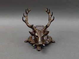 Bradley Hubbard Antique Deer Stag Elk Head Cast Inkwell With Glass Jar (No Lid) - £118.78 GBP