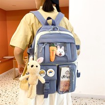 4 Pcs Set Women Laptop BackPack Canvas School Bag for Teenage Girls Kawaii Colle - £30.61 GBP