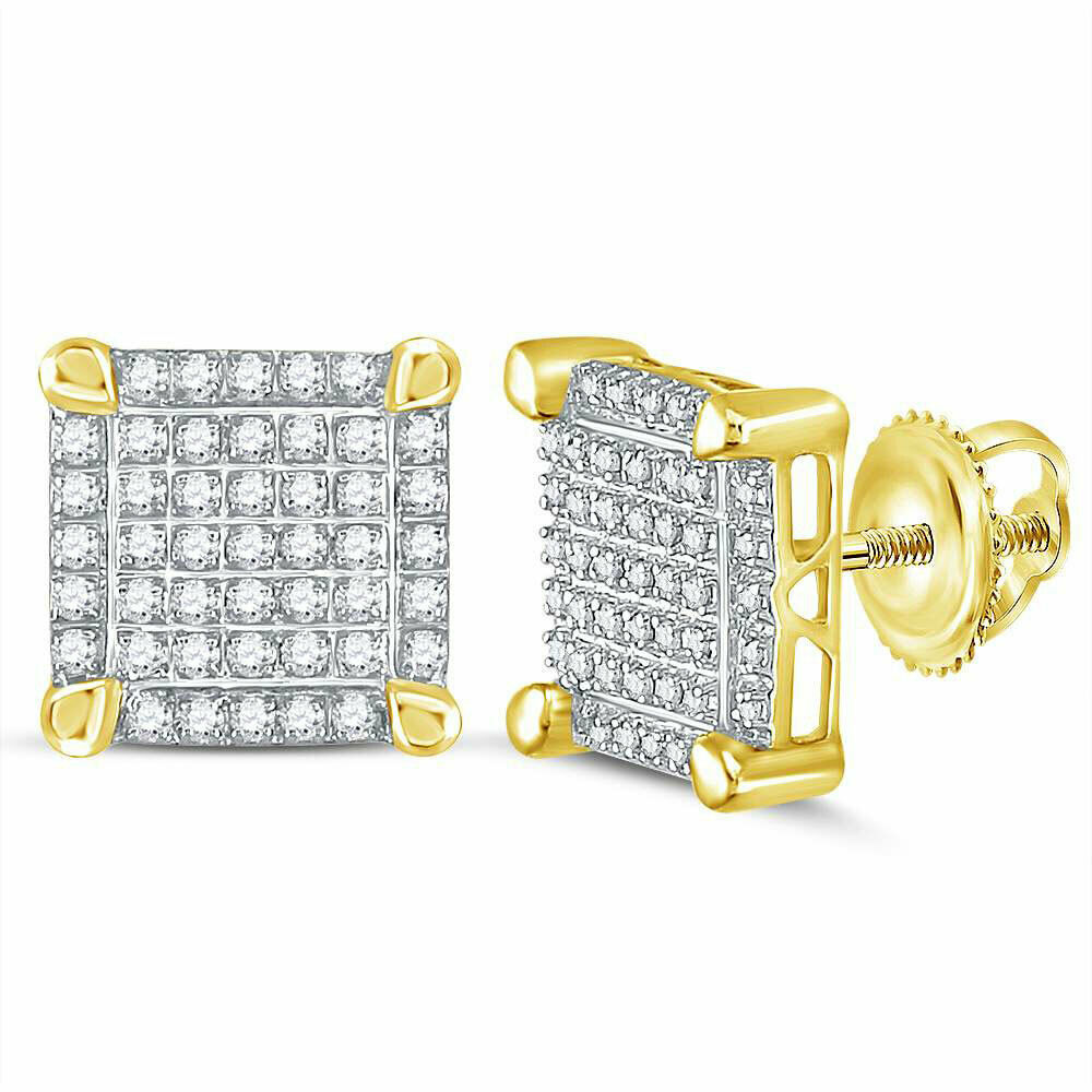 Primary image for 10kt Yellow Gold Mens Round Diamond Square Cluster Stud Earrings 1/4 Cttw