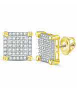 10kt Yellow Gold Mens Round Diamond Square Cluster Stud Earrings 1/4 Cttw - £264.70 GBP