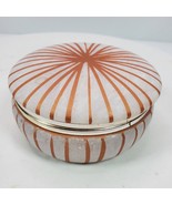 Vintage 1980s Trinket Box w/ Lid 4x2 Inch Gold White Stripes Resin - $18.00