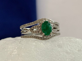 Vtg 14K White Gold Ring 6.27g Fine Jewelry Size 7.75 Emerald Color Oval ... - £395.14 GBP