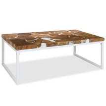 Coffee Table Teak Resin 110x60x40 cm White and Brown - £101.04 GBP