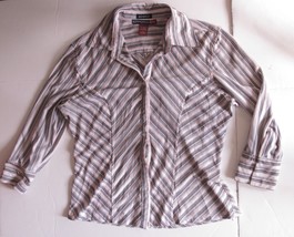 Women&#39;s Kommotion NY Striped Botton Down Shirt Blouse 3/4 Sleeve size L - $7.91