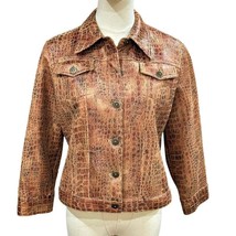 Ruby Rd Brown Alligator Print Faux Leather Jacket Size 10P Lightweight Soft - £9.07 GBP