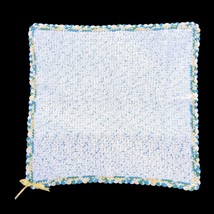 Handmade Crocheted Baby Security Blanket Lovey Unisex White Blue Yellow - £15.80 GBP