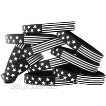 100 US Flag Stars and Stripes Wristband Featuring Thin GRAY Line - USA Bracelets - £38.27 GBP