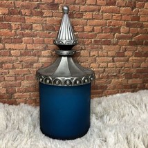 Blue Frosted Glass Jar Candle Holder with Pewter Apothecary Style Lid - £23.38 GBP