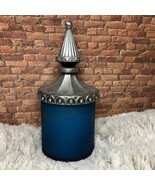 Blue Frosted Glass Jar Candle Holder with Pewter Apothecary Style Lid - $29.69