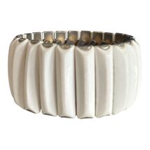 Vintage White Enamel Stretch Bracelet Silver Tone Link Design - $19.80