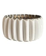 Vintage White Enamel Stretch Bracelet Silver Tone Link Design - $19.80
