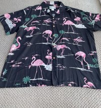 Vintage Hawaiian Shirt Paradise Found Mens Size XL 80s Pink Flamingos Black - £33.63 GBP