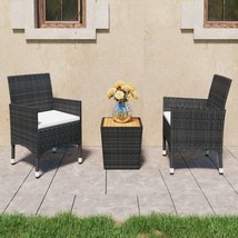 3 Piece Garden Bistro Set Poly Rattan and Solid Wood Black - £104.04 GBP