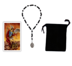 Black St. Michael Cord Chaplet with Laminated Prayer Card and Pouch Catholic - £11.76 GBP