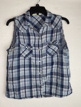 Vanilla Star Sleeveless Plaid Women Button Down Shirt L - £3.93 GBP