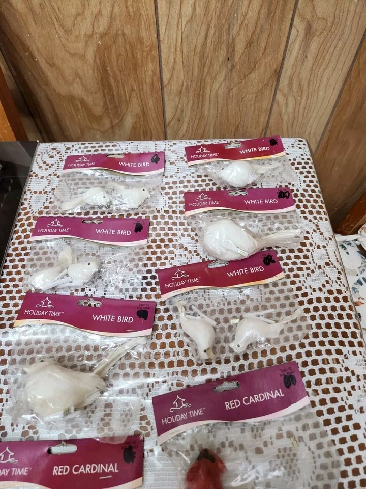 Cotton Feathered Cardinal Red Bird And White Bird Lot Of 10 New Pkgs Item image 4