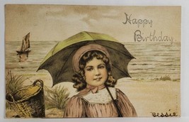 Happy Birthday  Beautiful Faced Girl Seaside 1907 to Berwyn PA Postcard S16 - £10.18 GBP