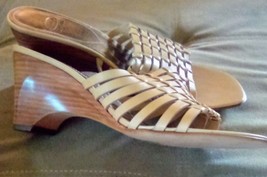Circa Joan &amp; David Tan Whicker Look 10.5 M Wooden Heel Slip On Shoes - £33.78 GBP