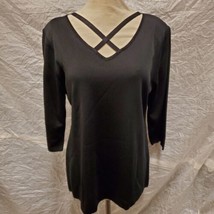 Exclusively Misook Petite Women&#39;s Black Long Sleeve 100% Acrylic Top, Size M - £27.24 GBP