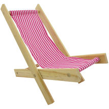 Handmade Toy Folding Doll Chair, Wood With Pink and White Striped Fabric - £5.44 GBP