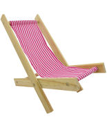 Handmade Toy Folding Doll Chair, Wood With Pink and White Striped Fabric - £5.45 GBP