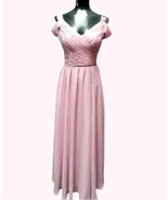 Powder Pink Pleated Bodice Chiffon Bottom Formal Gown With Cap Sleeves  ... - $126.09