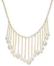 Thalia Sodi Womens Tone Pearl Fringe Statement Necklace 17Inch + 3Inch,Gold - £31.06 GBP