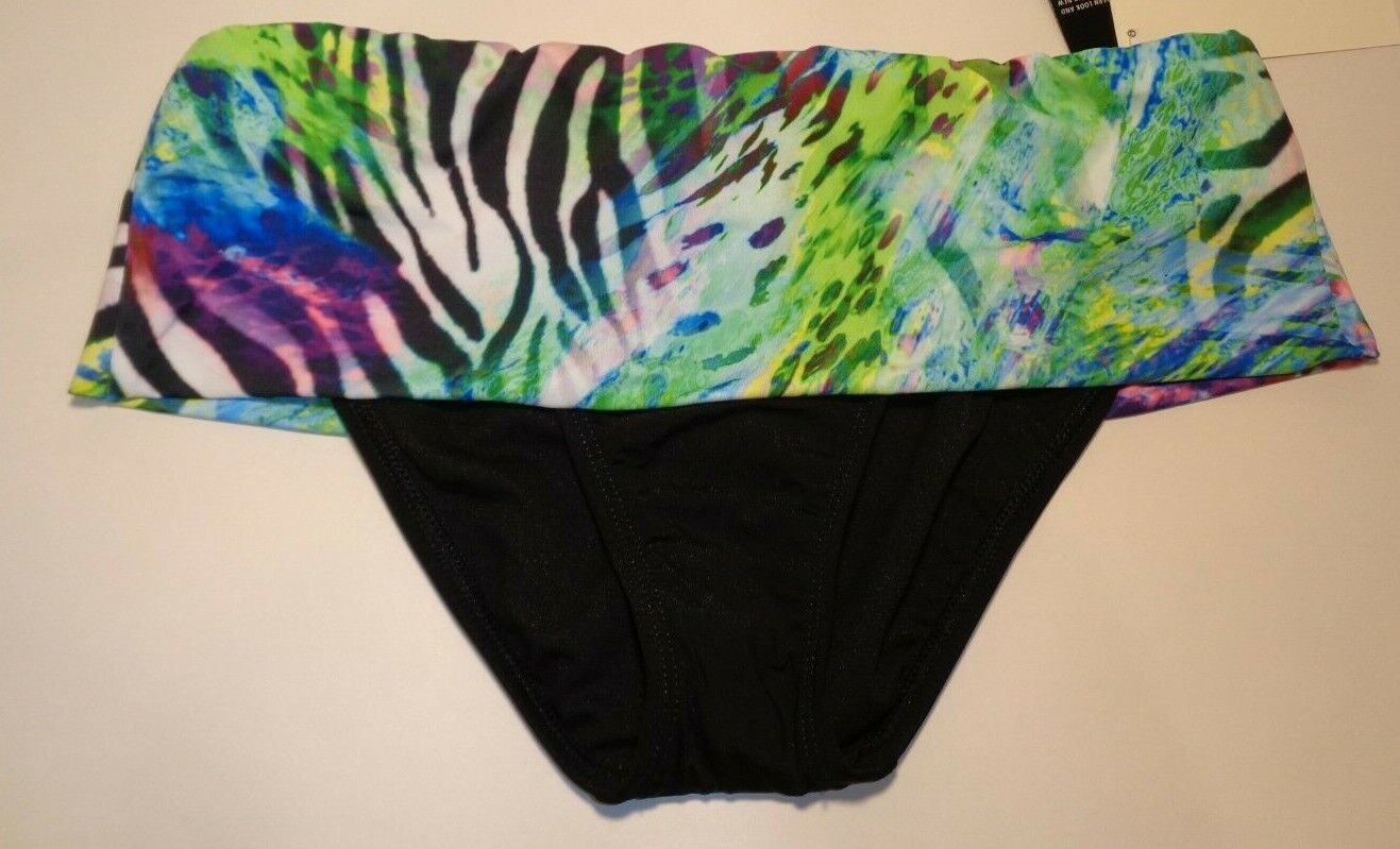 Primary image for Kenneth Cole Size XL SHIRRED BAND HIPSTER Black Green New Bikini Bottom