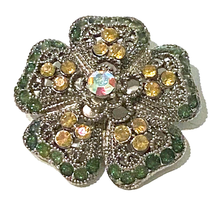 Domed Brooch 3D 5 Petal Flower Rhinestone Beading Silver Tone Vintage Scarf Pin - £19.87 GBP