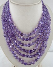 Natural Amethyst Beads Heart Cabochon 6 String 955 Carats Gemstone Rare Necklace - £379.69 GBP