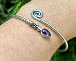 925 Sterling Silver Plated Natural Amethyst Cuff Bangle, Bracelet Jewelry 4 - £15.00 GBP