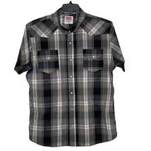 Levi&#39;s Pearl Snap Western Shirt Size XXL Black Gray Yellow Plaid Cotton SS - £22.57 GBP