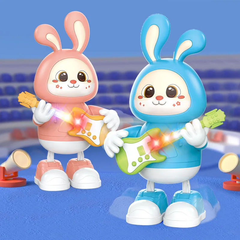 Cartoon Dancing Rabbit Guitarist Toy Electronic Bunny Pet Robotic Animal Play - £21.56 GBP