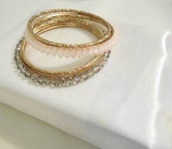 Department Store 7&quot; Gold-Tone Pink Grey Bangle Bracelets B17 - £11.50 GBP