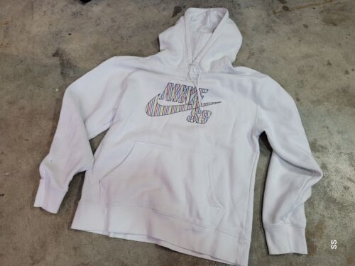 Primary image for Nike SB White/Rainbow Strips Skateboard Hoodie Sweater Shirt Men Size M