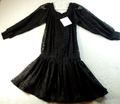 Free People Fit &amp; Flare Dress Womens Size XS Black Lace Long Sleeve Round Neck - £23.03 GBP