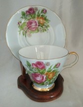 LEFTON CHINA Hand Painted Rose Floral Tea Cup &amp; Saucer Set w/ Gold Trim ... - £15.62 GBP