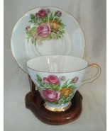 LEFTON CHINA Hand Painted Rose Floral Tea Cup &amp; Saucer Set w/ Gold Trim ... - $26.75 CAD